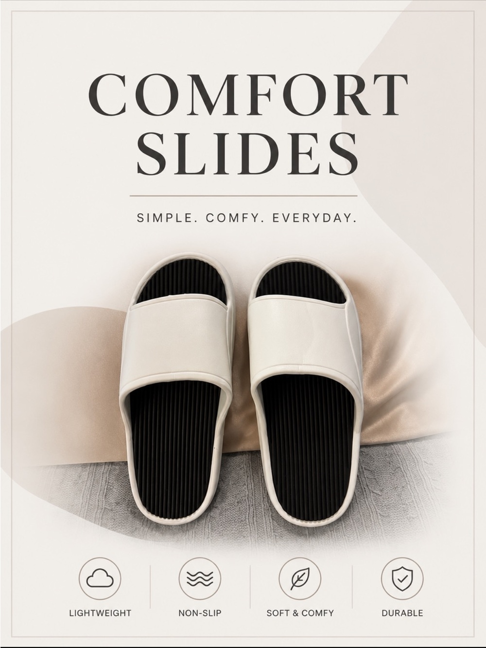 Comfy White and Black Slide Slippers